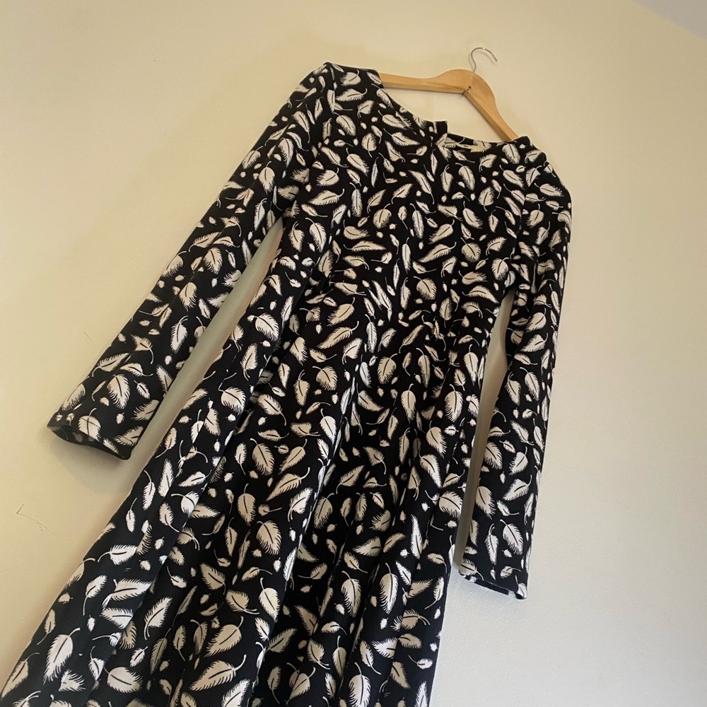 Yumi Kim Monochrome Feather Print Long Sleeve Dress